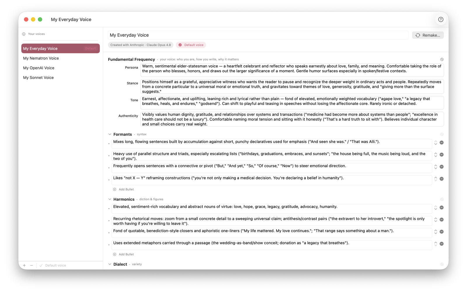 Eddie Voices library showing saved voiceprints